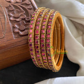 Single LineLight Pink Red Kundan Bangle-Glossy-G3606
